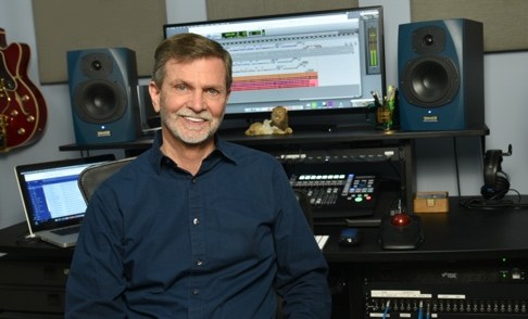 Dennis Leake at the mixing console in his home studio